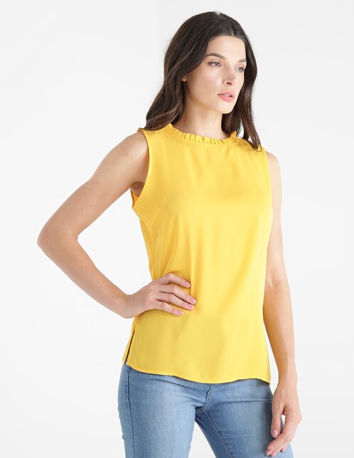 Blusa Contempo cuello redondo con olán en SB