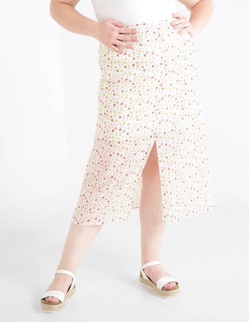 Falda con diseño floral cintura alta