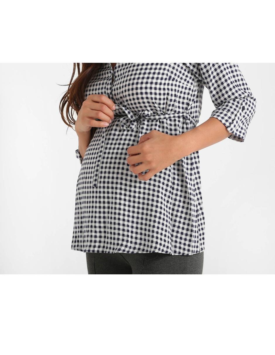 Blusa Weekend Maternity a cuadros cuello redondo 