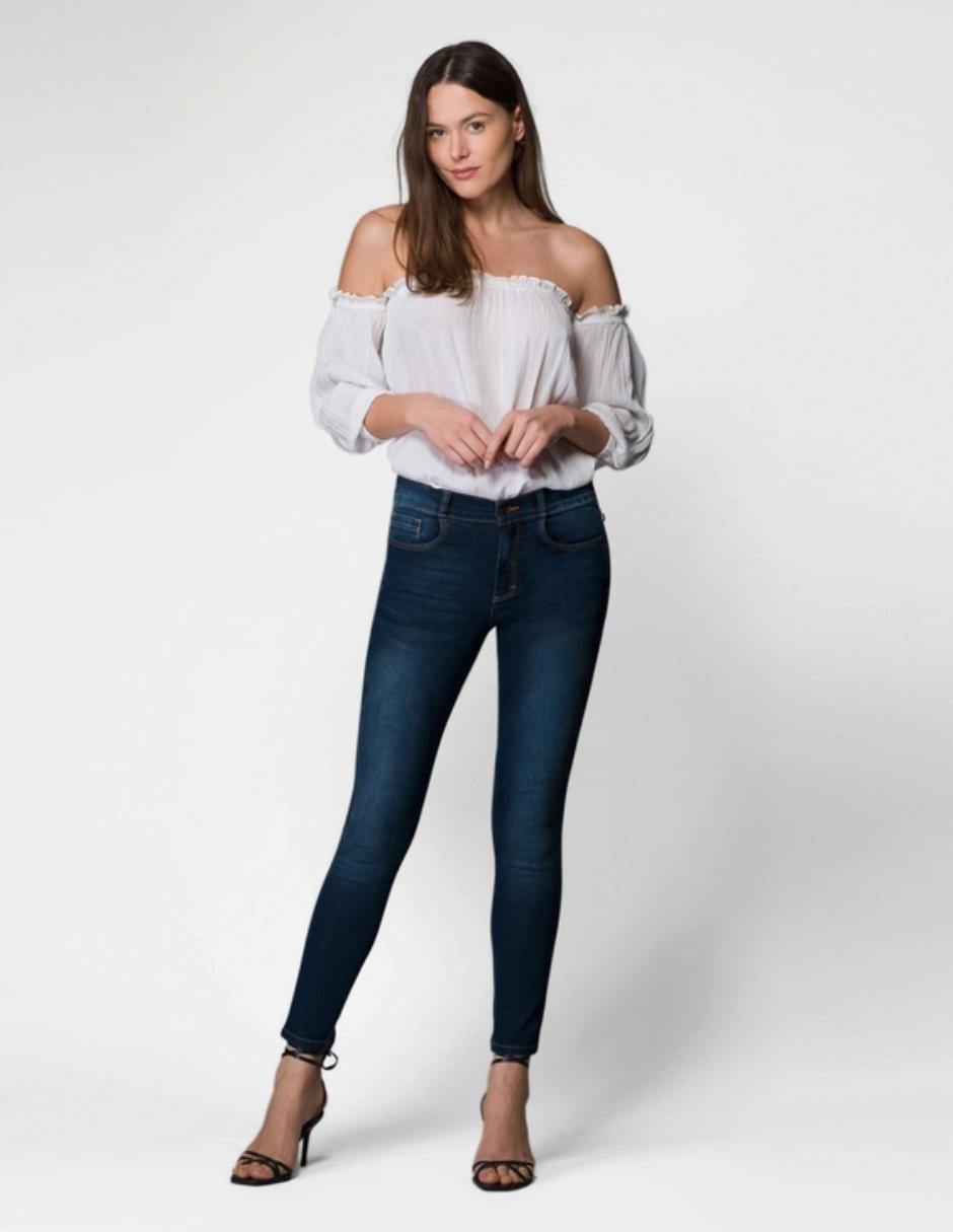 Jeans slim ! deslavado corte cintura alta para mujer 3