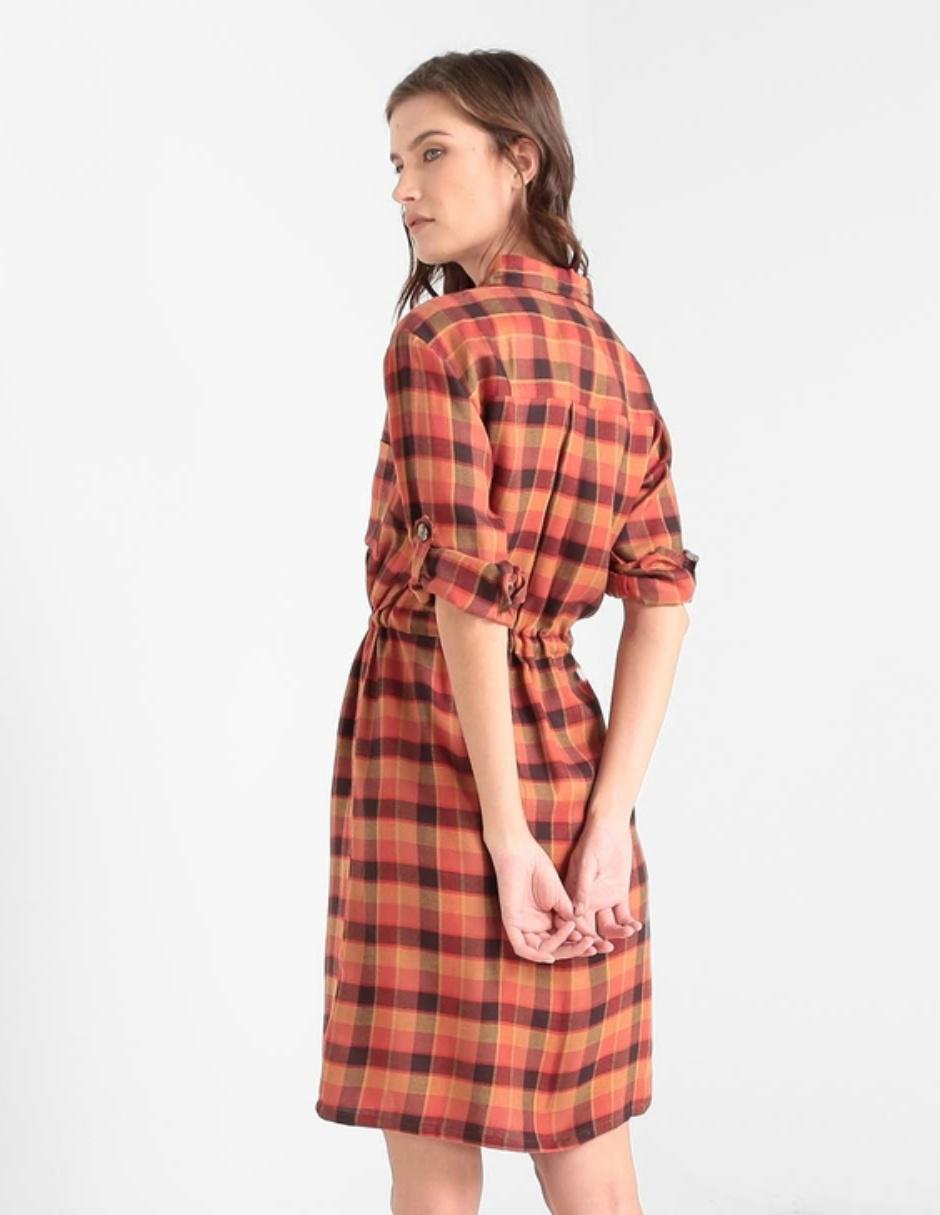 Vestido camisero Weekend a cuadros manga ¾