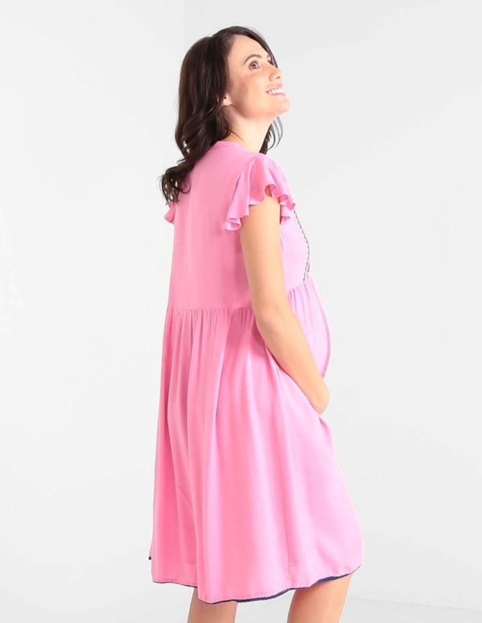 Vestido con bordado cuello redondo