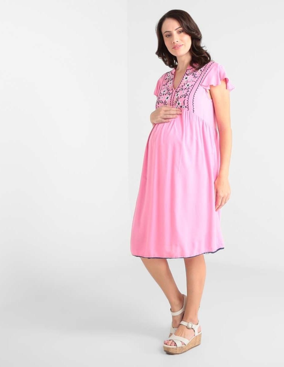 Vestido con bordado cuello redondo