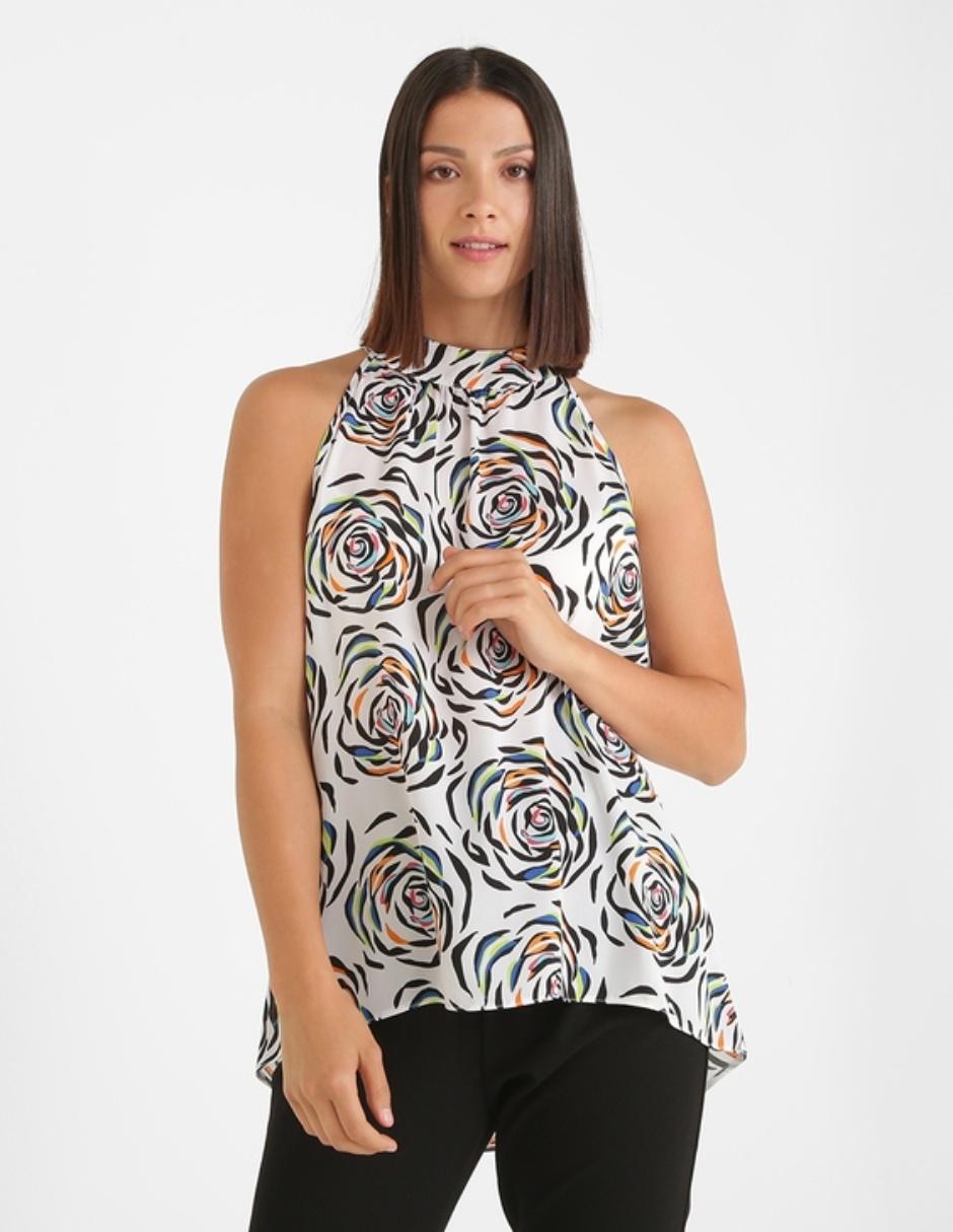 Blusa Contempo con diseño floral cuello alto en SB